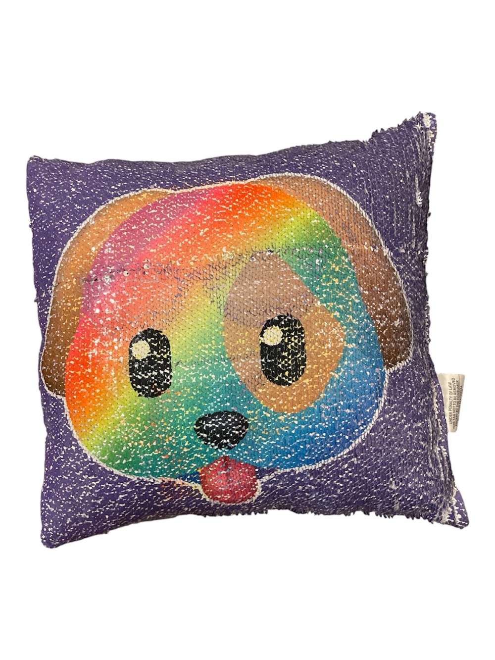 Reversible Sequin Rainbow Puppy Face/Emoji Decorative Throw Pillow Sz 15x15